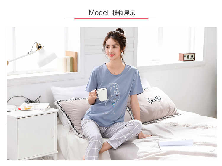 Thêm kích thước lớn phụ nữ đồ ngủ mùa hè cotton ngắn tay quần lỏng cộng với phân bón để tăng 200 kg chất béo mm phù hợp với mùa hè