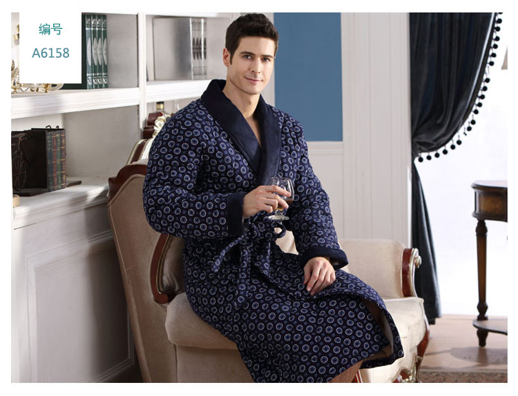 Áo ngủ nam mùa đông cotton chần bông chăn ấm áp đồ ngủ trung niên cộng với áo choàng cotton dày nam dài bộ đồ ngủ nữ cotton