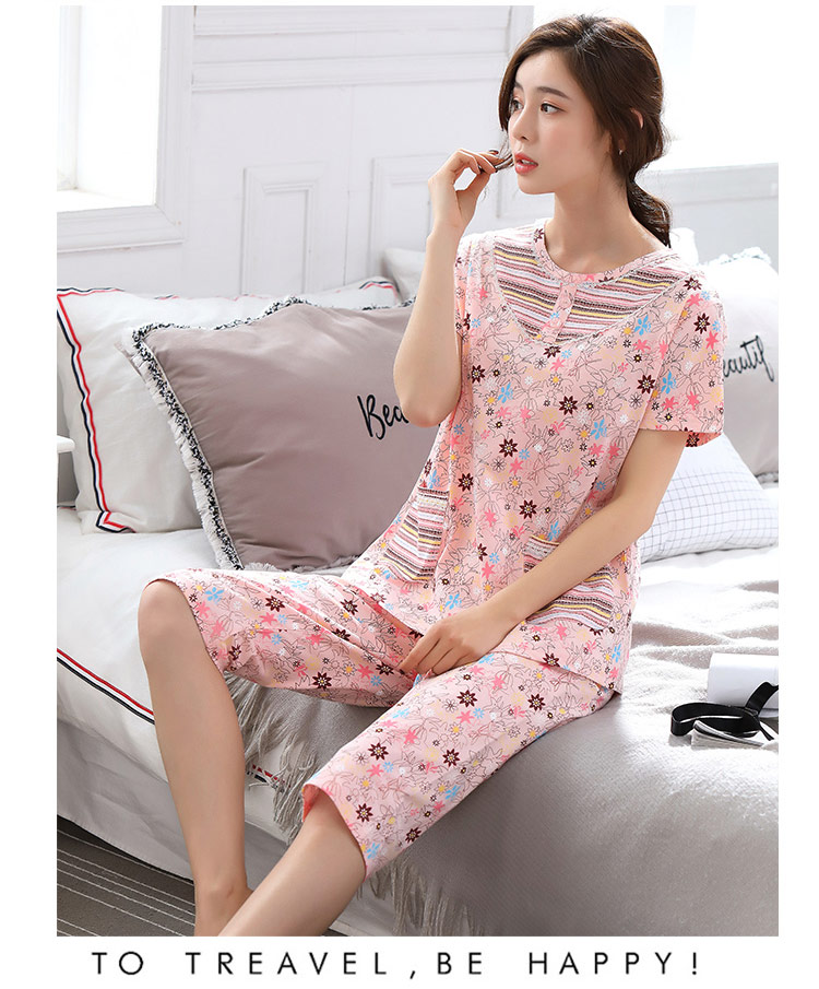 Thêm kích thước lớn nữ đồ ngủ mùa hè cotton ngắn tay áo lỏng lẻo cộng với phân bón tăng 200 pound chất béo mm set trung và cũ