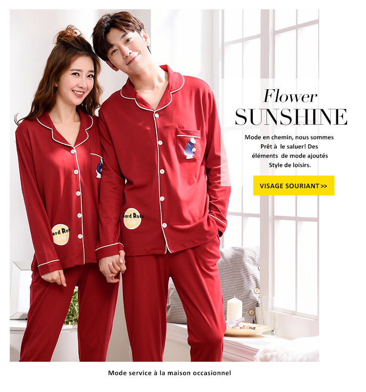 Hai bộ giá cưới đôi đồ ngủ cotton dài tay mới cưới lớn màu đỏ dễ thương hoạt hình nam nữ người mẫu mùa thu đồ ngủ phim hoạt hình