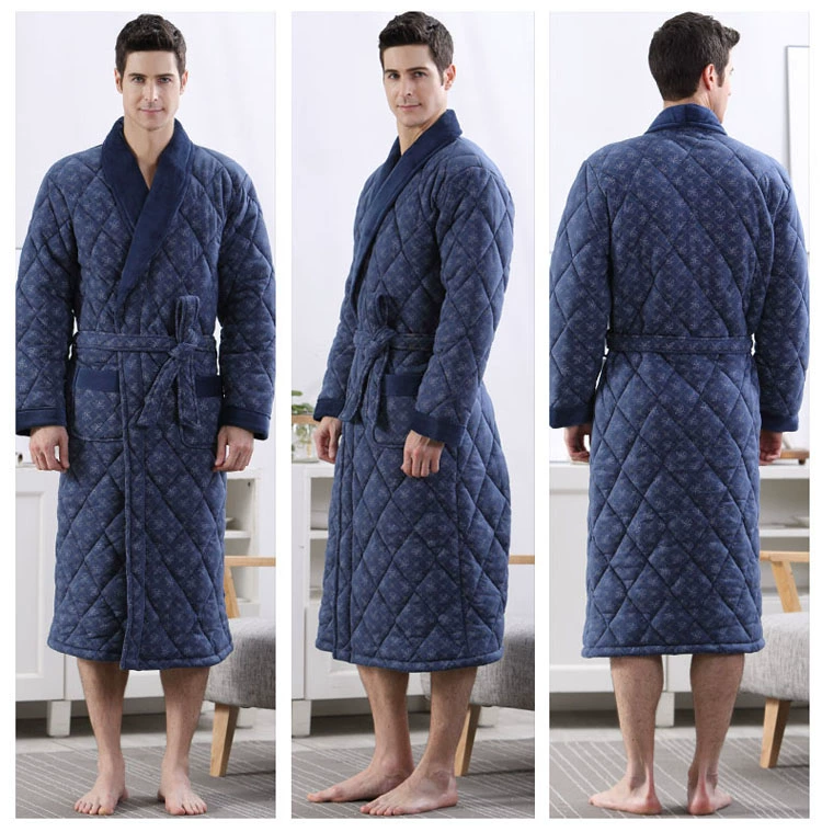Áo ngủ nam mùa đông cotton chần bông chăn ấm áp đồ ngủ trung niên cộng với áo choàng cotton dày nam dài vay ngu
