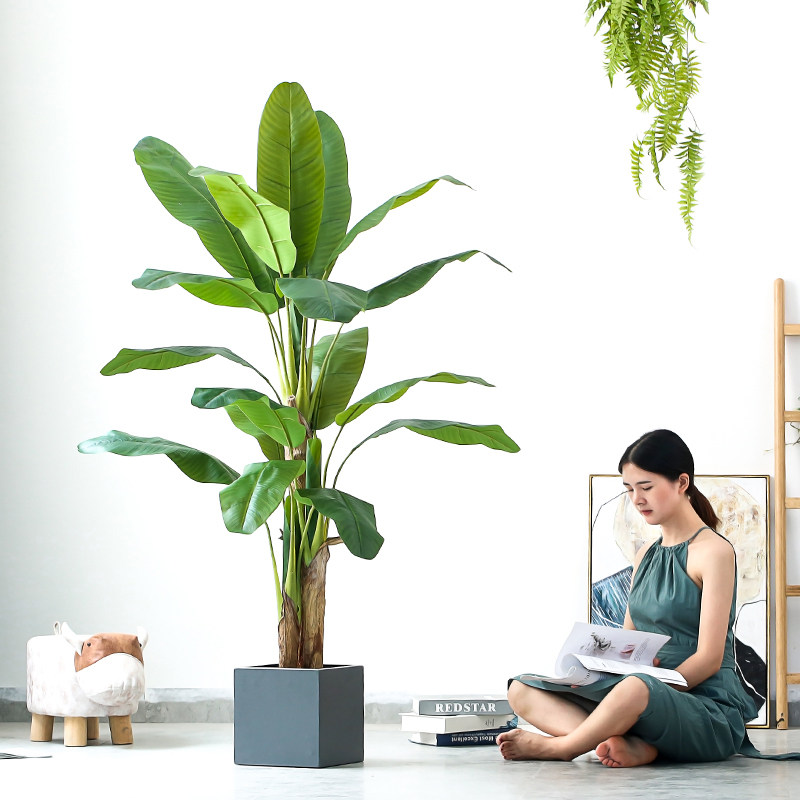 Roman Mother ins Net Red Banana Tree Simulation Large Leaf Plant Potted Floor Bonsai Home Decoration