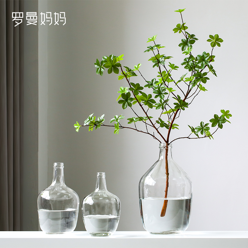 Roman mom light extravaganza Drunk Wood Hanging Bell Fine Mouth Large Belly Glass Vase Water Pewter Flower Arrangement Room Hem-Taobao