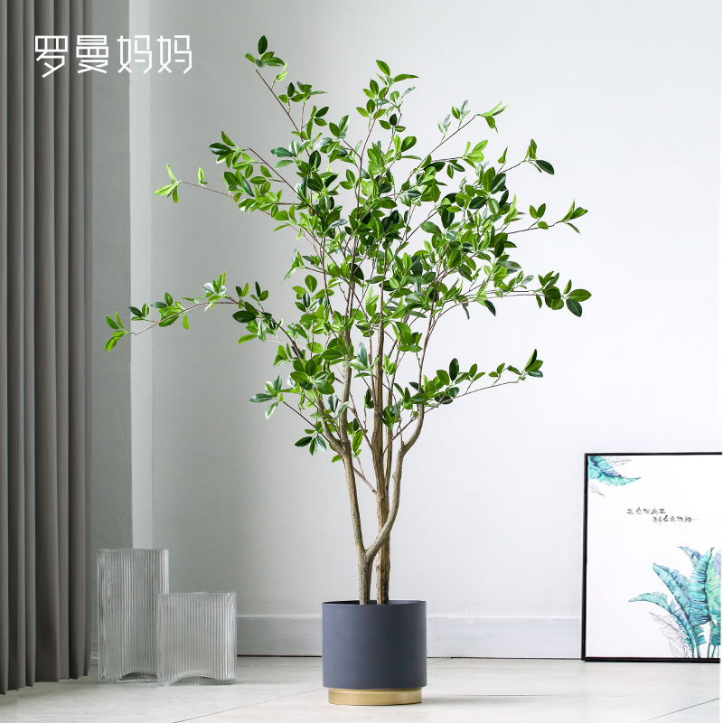 Nordic style simulation plant Japanese hanging bell horse drunk wood eucalyptus camellia tree living room indoor fake green plant floor-to-ceiling bonsai