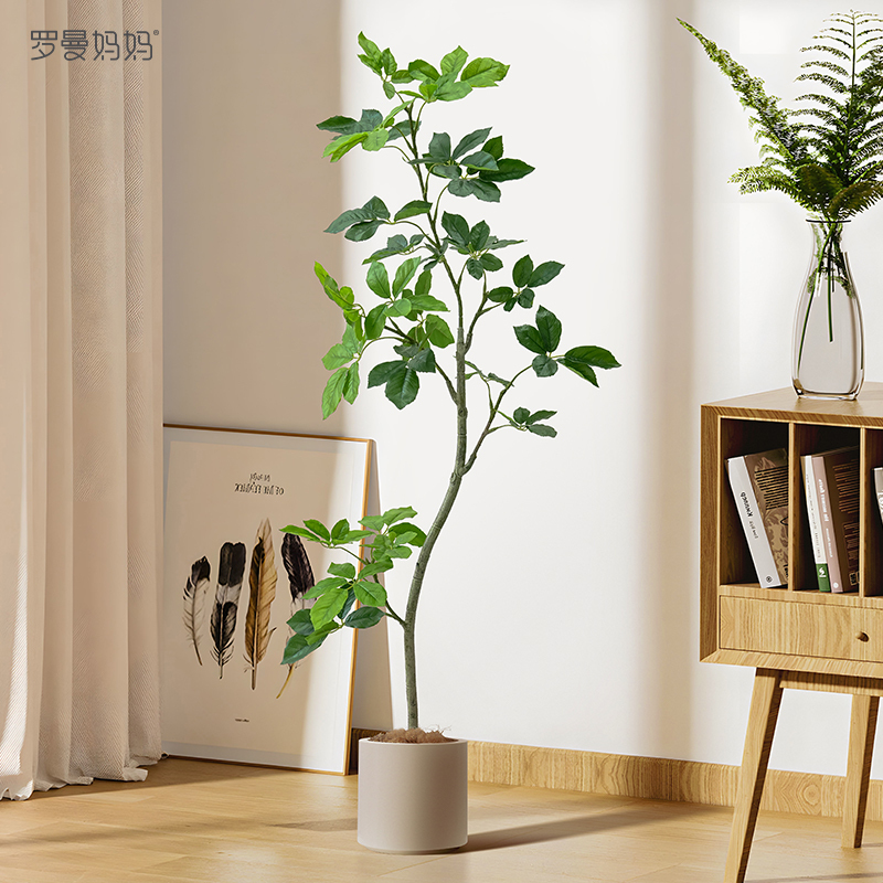 Money Comes from All Directions, Duck Foot Wood Wind Chime Leaves, Simulated Green Plants, High-End Plant Potted Plants, Money Tree, Living Room Floor-Standing Bonsai