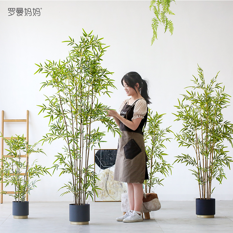 Modern minimalist New Chinese decoration emulated bamboo green plant large plant potted indoor house view swing piece