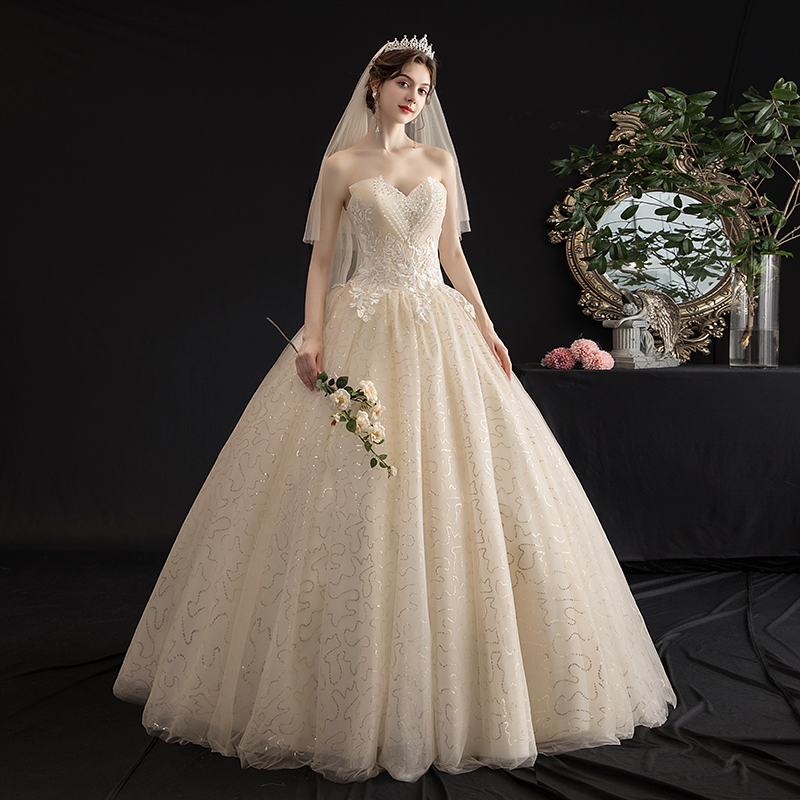 Main wedding dress 2021 new bandeau champagne-colored light yarn Qi Dian thin bride princess dream out of the yarn