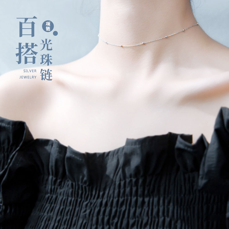 Cat hibernation S925 and American S925 pure silver necklace female style temperament individuality 100 hitch short neck necklace girlfriends single chain ornament