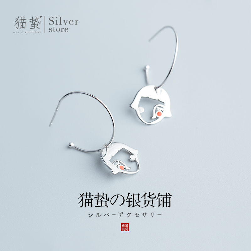 Cat sting short hair girl earrings female S925 sterling silver niche girl student personality exaggerated temperament fashion ear jewelry