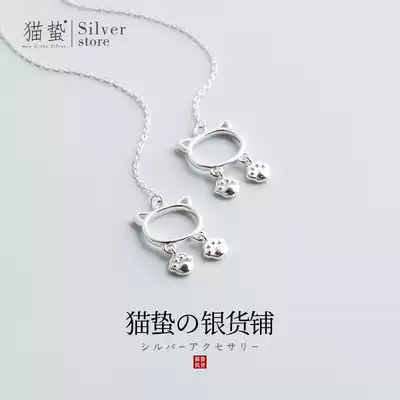 Cat sting S925 sterling silver hollow cat claw ear refining ear needle female temperament personality Korean wild student Advanced Ear ornaments