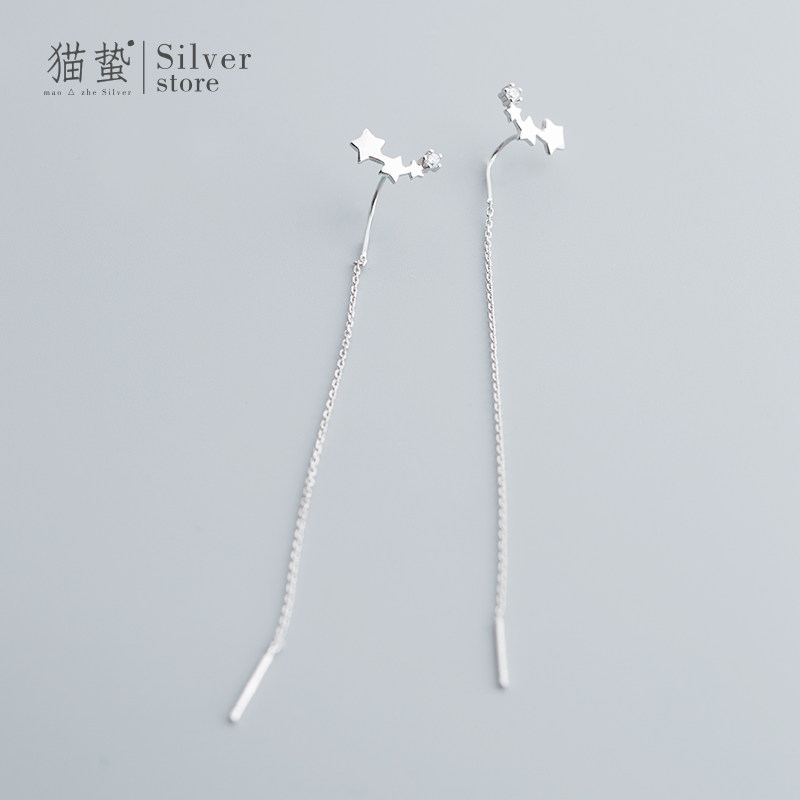 Cat Jellyfish S925 Pure Silver Stars Zircon Bracelet Woman Jane Joy Face Thin Long Earrings Earrings Fashion 100 Lapped Temperament Earrings