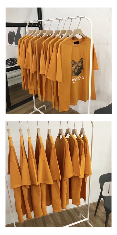 Orange cat cotton các cặp vợ chồng đồ ngủ mùa xuân và mùa hè phim hoạt hình phù hợp với nam giới và phụ nữ mô hình quần ngắn tay dịch vụ nhà phần mỏng