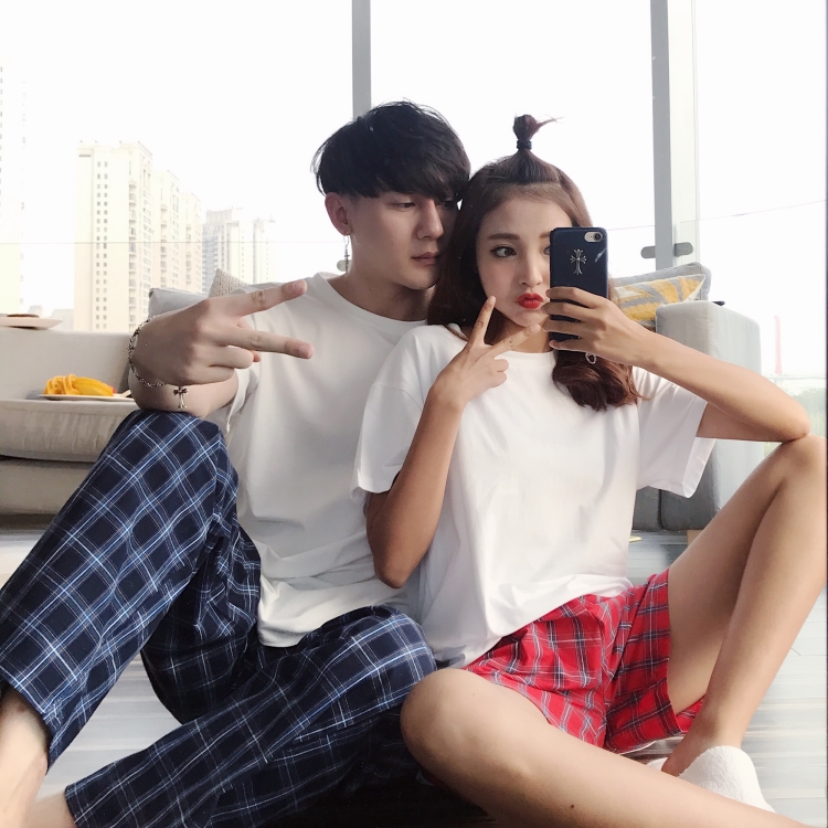 Hàn quốc phiên bản của kẻ sọc bông vài bộ đồ ngủ nam giới và phụ nữ mùa xuân và mùa hè thường lỏng dài tay quần dịch vụ nhà nữ phù hợp với sinh viên đồ bộ ống suông