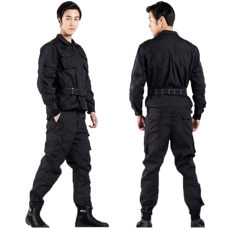 Combat Training Suit Authentic Security Clothing Spring And Autumn Training Suit Instructor's work clothes Men's size Size Women Fight for Black Grid