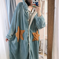 Fat house happy clothes thickened plus velvet coat womens light coral velvet star nightgown magic big winter nightdress cute