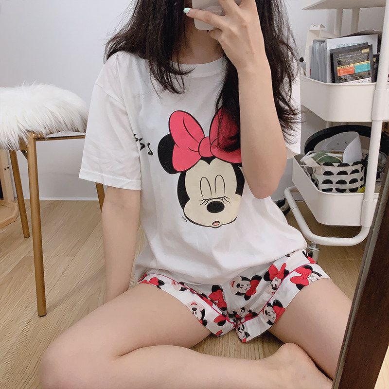 Minnie pajamas summer round neck cotton short-sleeved shorts two-piece Korean home service Japanese cute simple girl