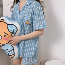 kakao pajamas female summer student ins two-piece girl cotton short-sleeved hospital gown simple cold wind ryan