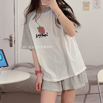 ins pajamas female summer student two-piece cotton short-sleeved summer thin section can be worn outside cute 2022 new