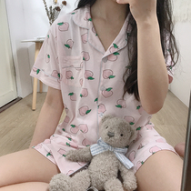 Peach pattern pajamas summer right law two with the same paragraph Korean version of the student dormitory ins cute loli girl heart Japanese