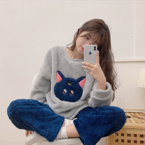 Can be worn outside in pajamas ins Japanese autumn and winter womens net red cute plush suit explosion style Korean version of the student dormitory