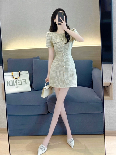 Летнее платье, элегантная юбка, в стиле Шанель, изысканный стиль, в корейском стиле, французский стиль