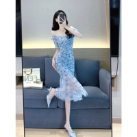 Длинное платье, французский стиль, премиум класс, яркий броский стиль, средней длины, рыбий хвост