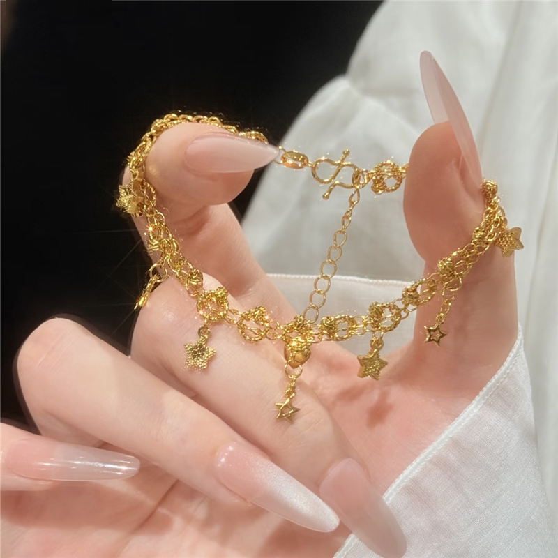 Imitation Gold Color Is Too Shiny, Dream Catcher Star Lace Bracelet for Women, Design with Tassels, Crushed Ice, Starry Sky Bracelet, Hand Jewelry