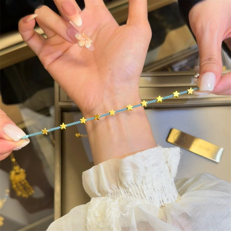 Tiffany Blue Woven Bracelet, Clear Sky Star Bracelet, Simulated Starry Sky Bracelet for Women, Gift for Girlfriend, Hand Jewelry Tiffany Blue Woven Bracelet, Clear Sky Star Bracelet, Simulated Starry Sky Bracelet for Women, Gift for Girlfriend, Hand Jewelry