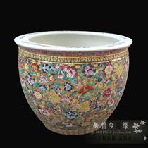 Jingdezhen Ceramic Fish Tank Pendulum ceramic fish tank painting and calligraphy cylinder hand-painted ceramic lotus cylinder ceramic fish tank home