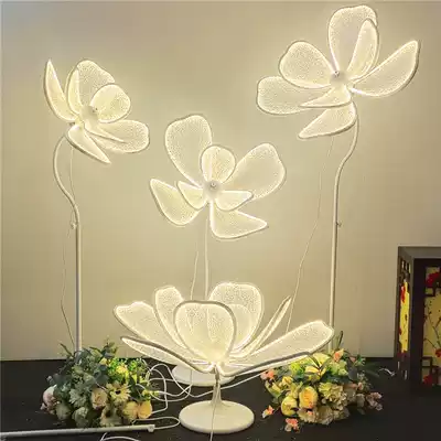 Wedding wedding props peony flower glowing road guide lantern table lace iron stage scene decoration fabric background