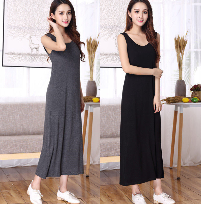 Round collar Long dress Long version Bottom Skirt slim No sleeves Nets Modale loose Large size Inner Lining Dress Spring Summer Dress