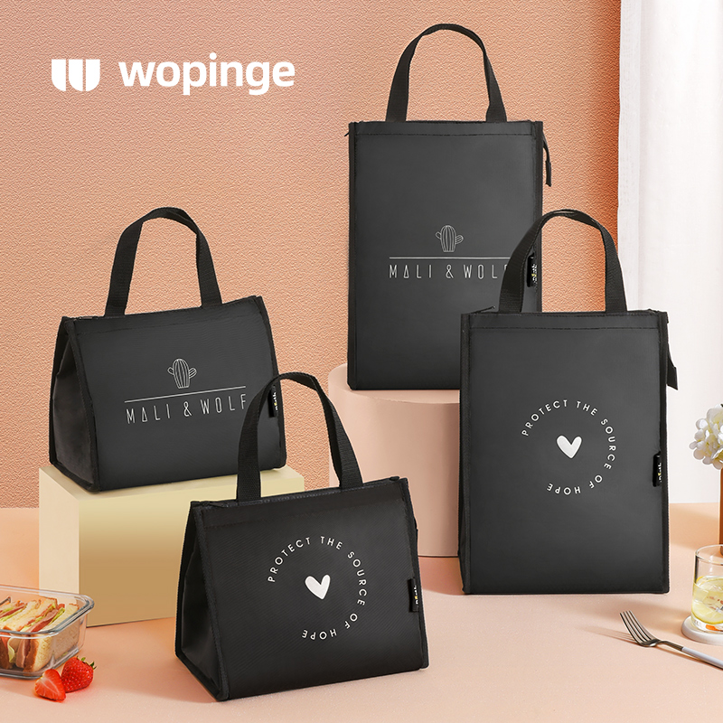 Black lunch box tote bag large capacity insulated bag thick aluminum foil hand carry bento when student office workers bring meal lunch