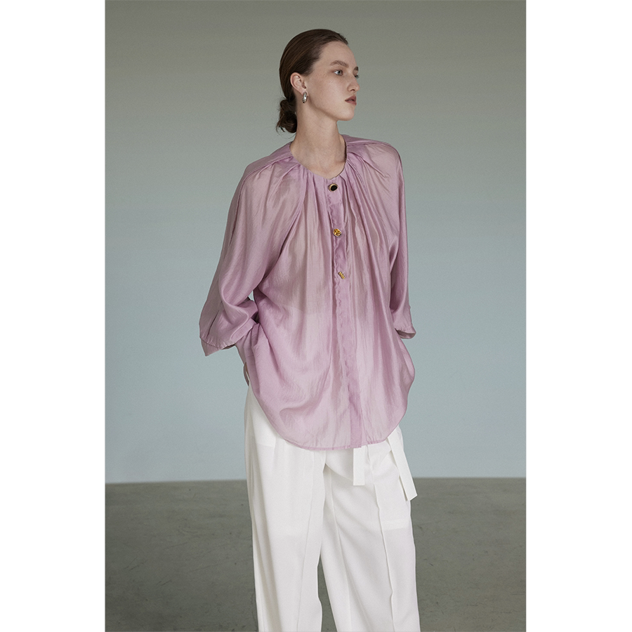 UNSPOKEN purple shirt female summer design sensation small crowdart blouse sweet and temperament Don't make superior feel shirt