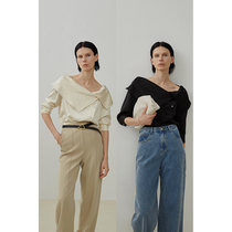 UNSPOKEN 2021 summer thin shirt women satin big lapel short sleeve design sense