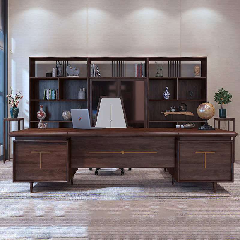 New Chinese desk and chair combined solid wood boss table Ujimu boss table simple modern president office furniture