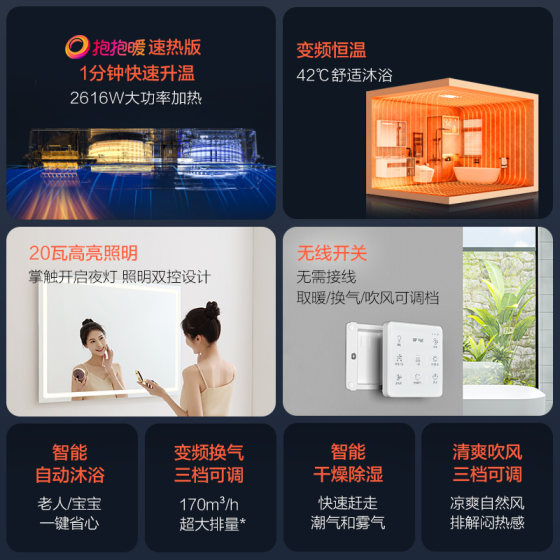 Opple Lighting Yuba Lamp Heating Bathroom Type Integrated Ceiling Wind Heating Exhaust Fan Integrated Bathroom Heater Y