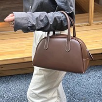 Korean niche nothingwritten suede bowling bag handbag retro golf bag pure cowhide bag