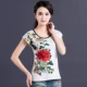 Áo khoác nữ phong cách Trung Quốc Mùa hè phong cách mới quốc gia áo thun ngắn tay nữ thêu hoa Slim áo sơ mi nữ size lớn áo phông rộng