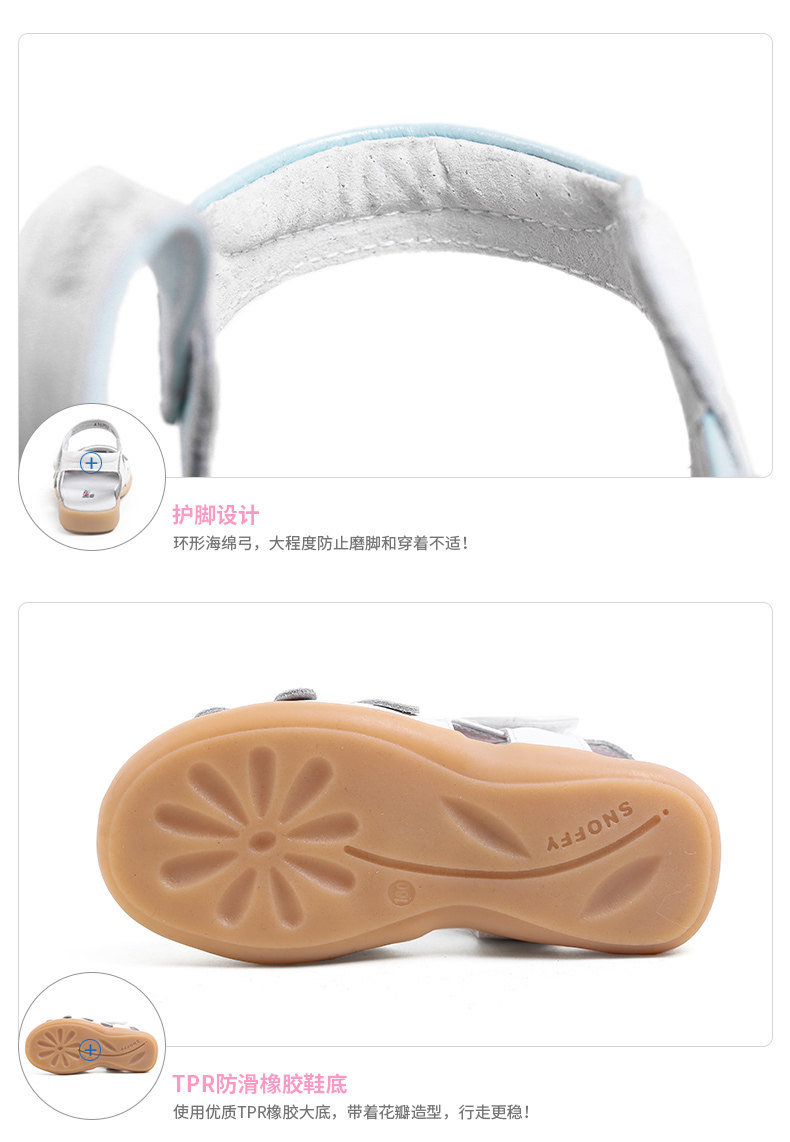 Sandales enfants en cuir de vache fendu SNOFFY Baotou creux pour été - semelle caoutchouc antidérapant - Ref 1053411 Image 19