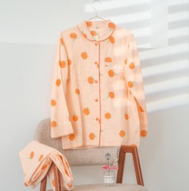 Spring summer and autumn pure cotton double-layer gauze pure cotton pajamas Japanese fresh womens long-sleeved trousers suit cardigan home wear