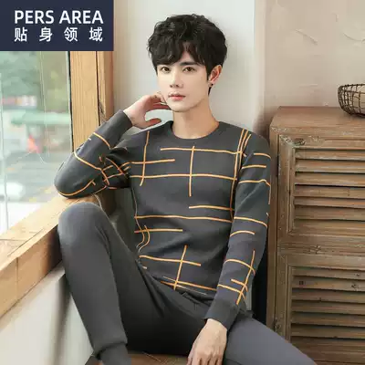 Men's warm underwear men's warm underwear men's thick plus velvet Youth round neck autumn clothes sanitary pants wear suit winter