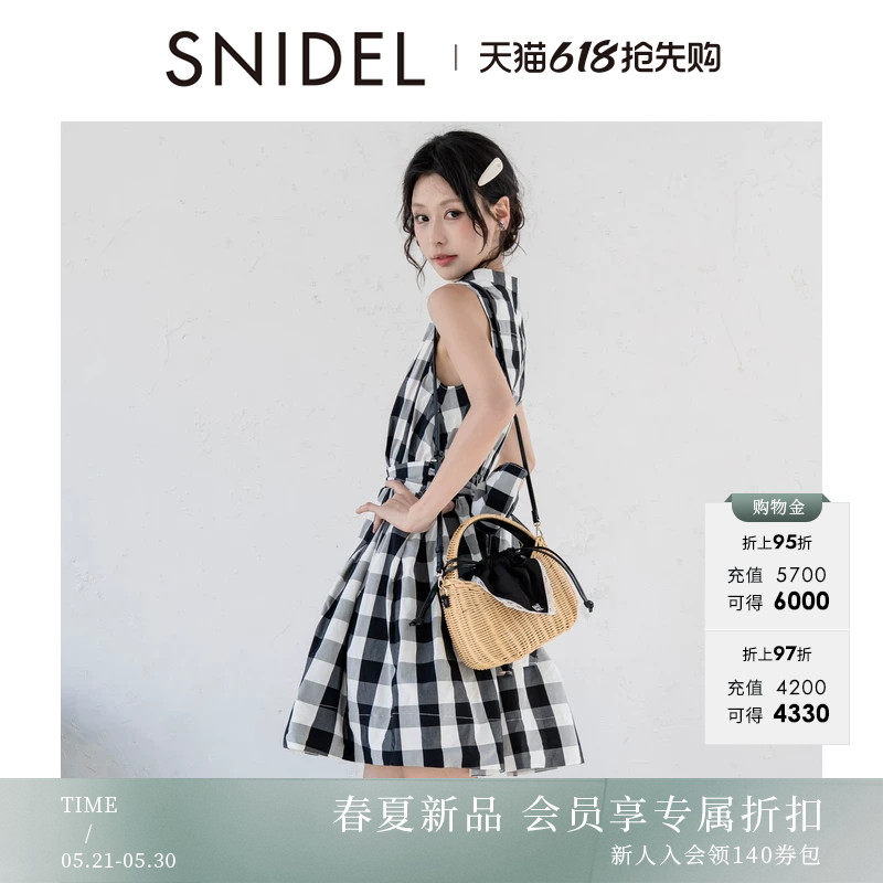 SNIDEL2026春夏新品千金风无袖蝴蝶结系带A字洋装SWFO262311