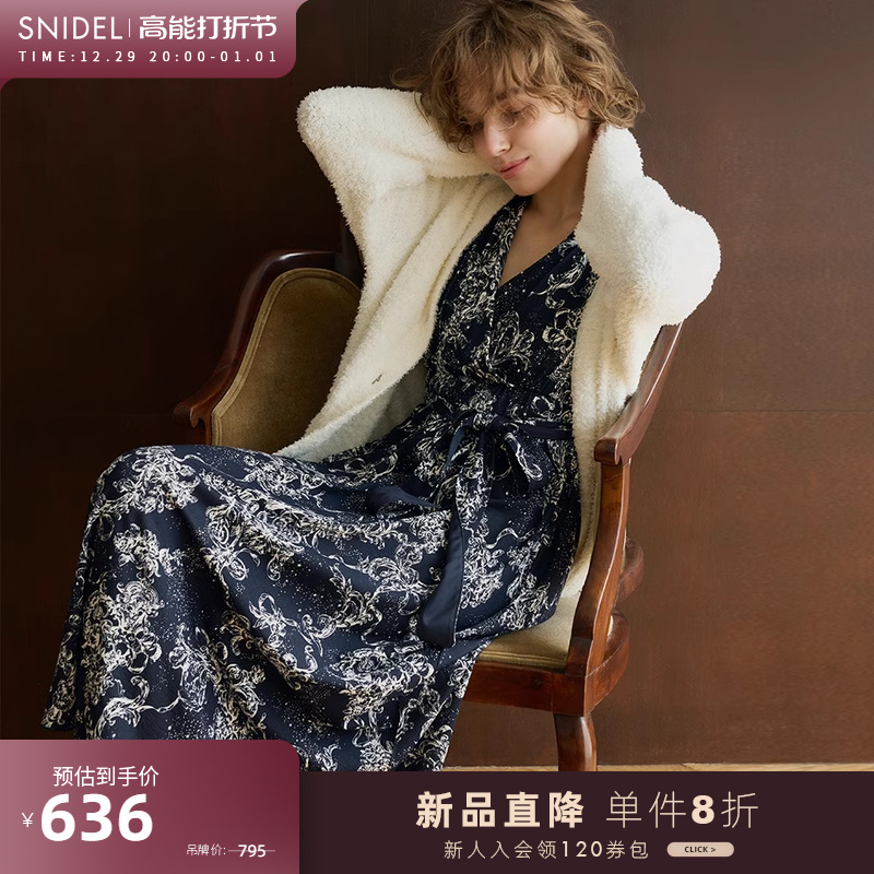 SNIDELHOME2023 autumn winter New products Long sleeves V collar collection waist lacing long style printed sleeping dress SHCO235053 -Taobao