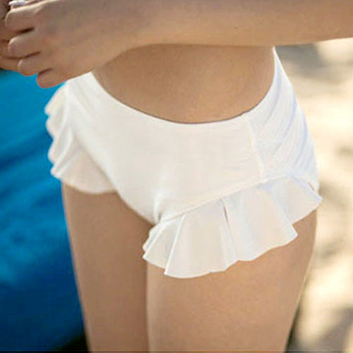 Ruffle cute large size women's bikini single sale black and white hip skirt three flat angle medium high waist swimming trunks kela