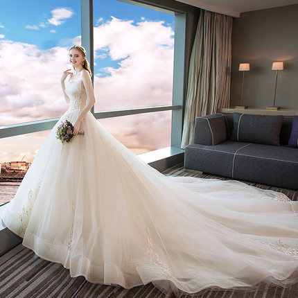 2020 mới vú rợp bóng áo cưới cô dâu dragtail chúa mơ châu Âu và Hoa Kỳ cho thấy mỏng nhẹ chiếc váy cưới