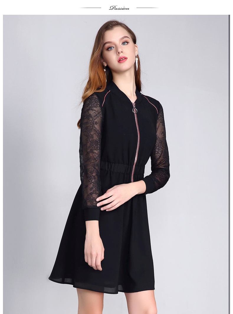 PASSION / 钡 2019 mùa thu mới trang nhã dây kéo ren trang trí V-cổ slim A-line - Sản phẩm HOT váy đầm đẹp