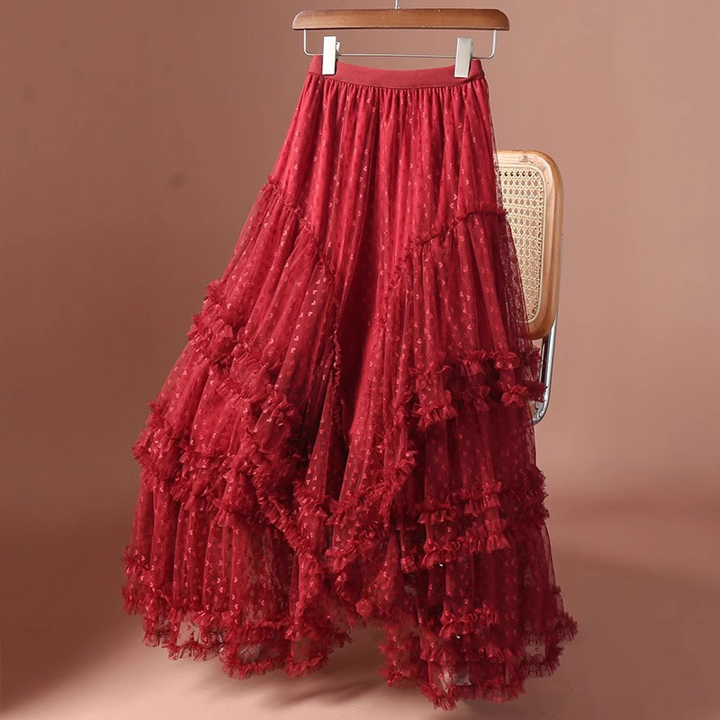 Large Jacquard Heart-Patterned Mesh Skirt, Plus-Size Women's 2025 New Style Tulle Skirt, Puffy Skirt, Fairy Cake Long Skirt Large Jacquard Heart-Patterned Mesh Skirt, Plus-Size Women's 2025 New Style Tulle Skirt, Puffy Skirt, Fairy Cake Long Skirt