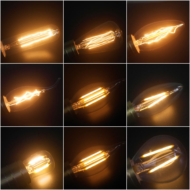 Edison Retro LED Light Bulb E14 Small Spirile Tip Bubble Pull Tail Crystal Pendant Lamp Tungsten Filament Matching Light Source Ball Bubble