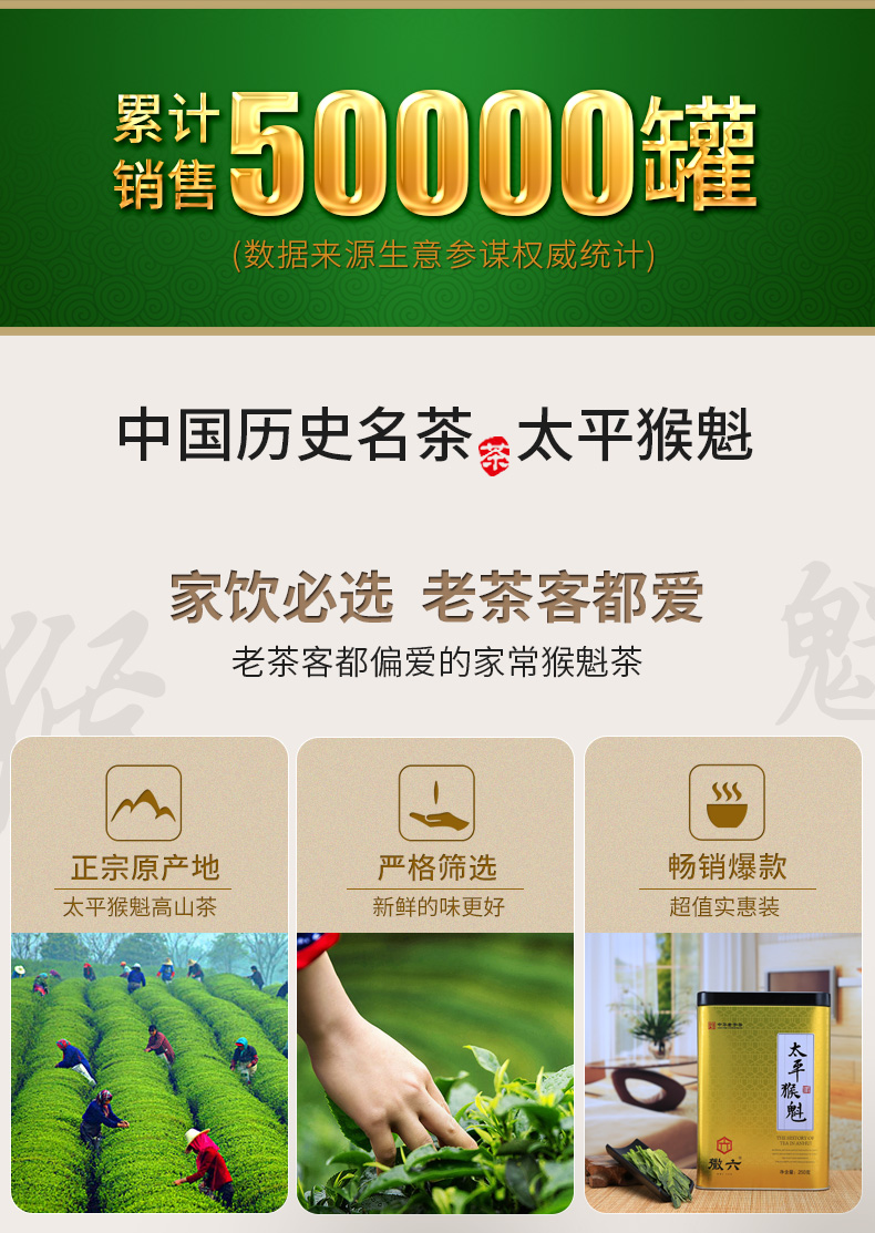 中华老字号 徽六 太平猴魁 250g 图2
