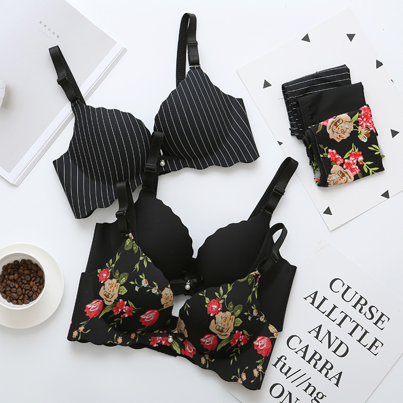 Girls students gather no steel ring bra sexy thickened upper thin section adjustable breast-feeding underwear set